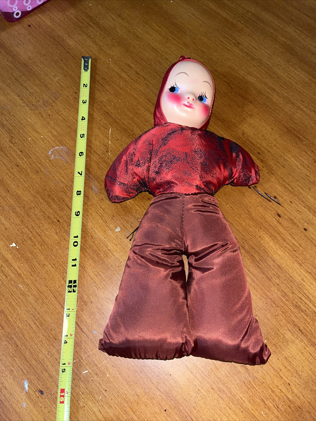Vintage Plastic Face Carnival Stuffed Plush Doll 15”