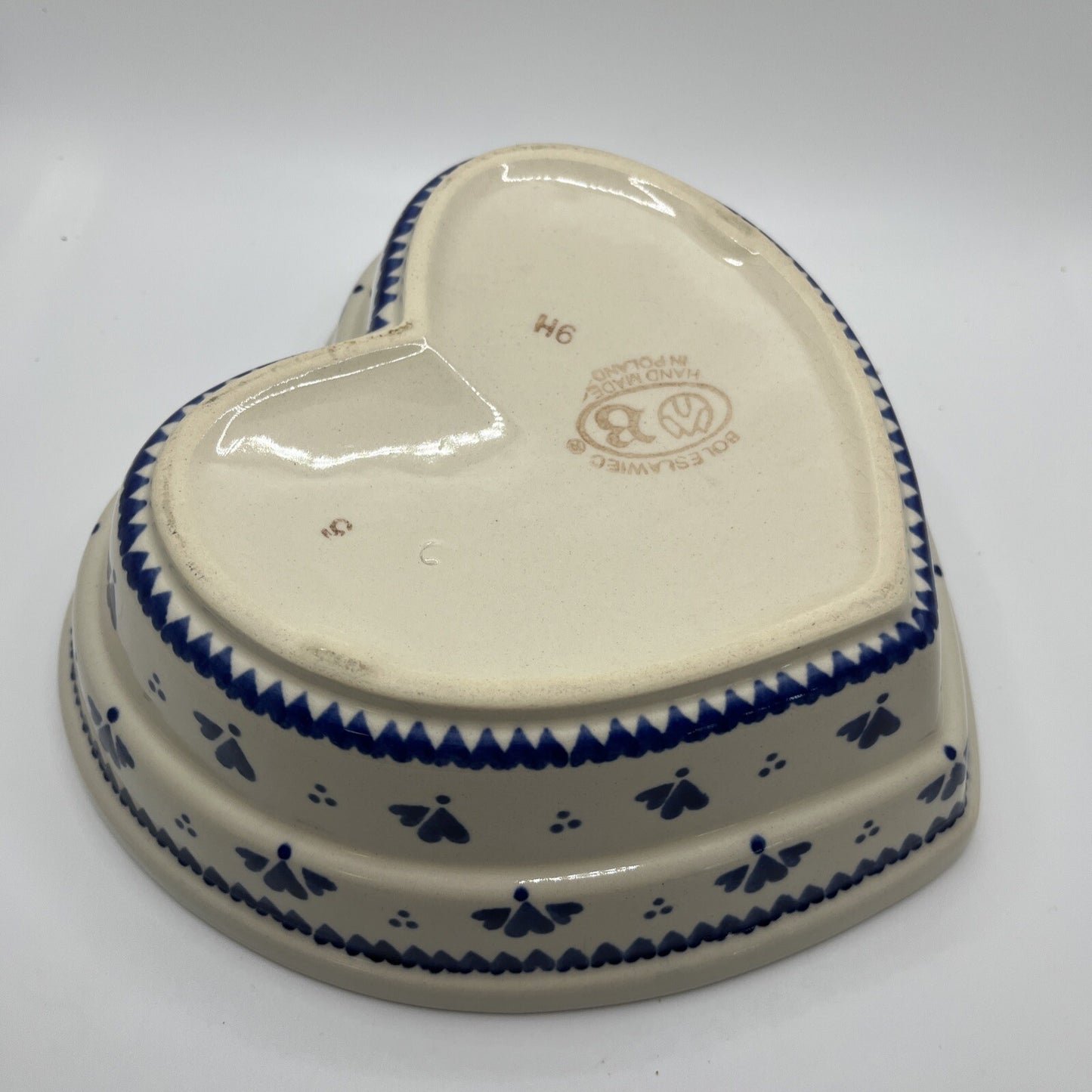 Boleslawiec Polish Pottery Heart-shaped Serving Bowl HandMade Baker Mold Blue