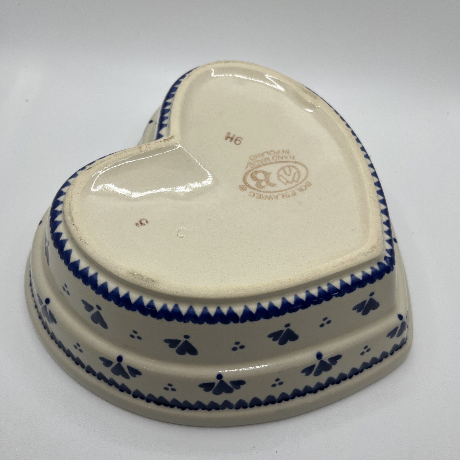 Boleslawiec Polish Pottery Heart-shaped Serving Bowl HandMade Baker Mold Blue