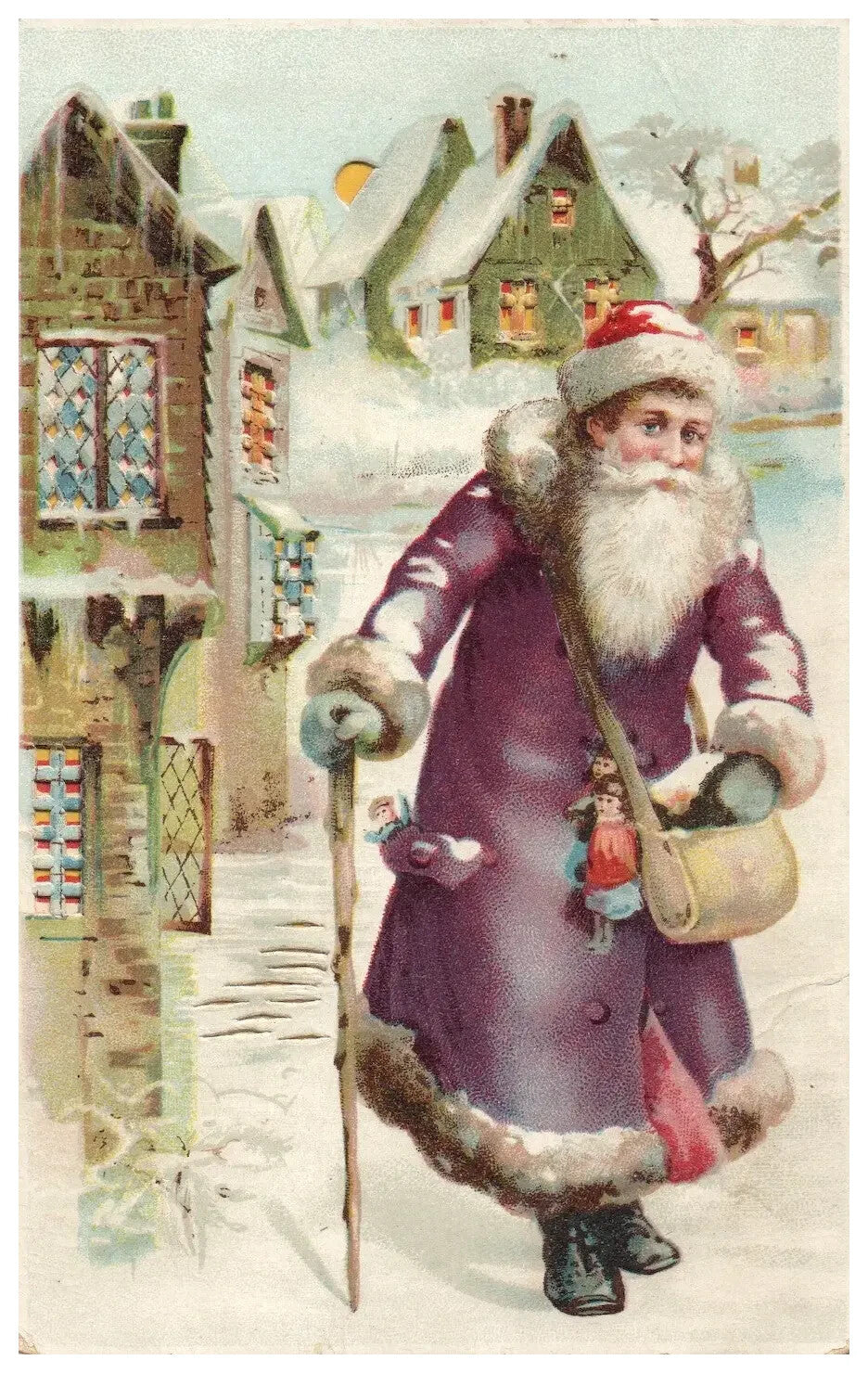 EARLY Rare Hold To The Light Santa Claus vintage Christmas Postcard HTL PURPLE