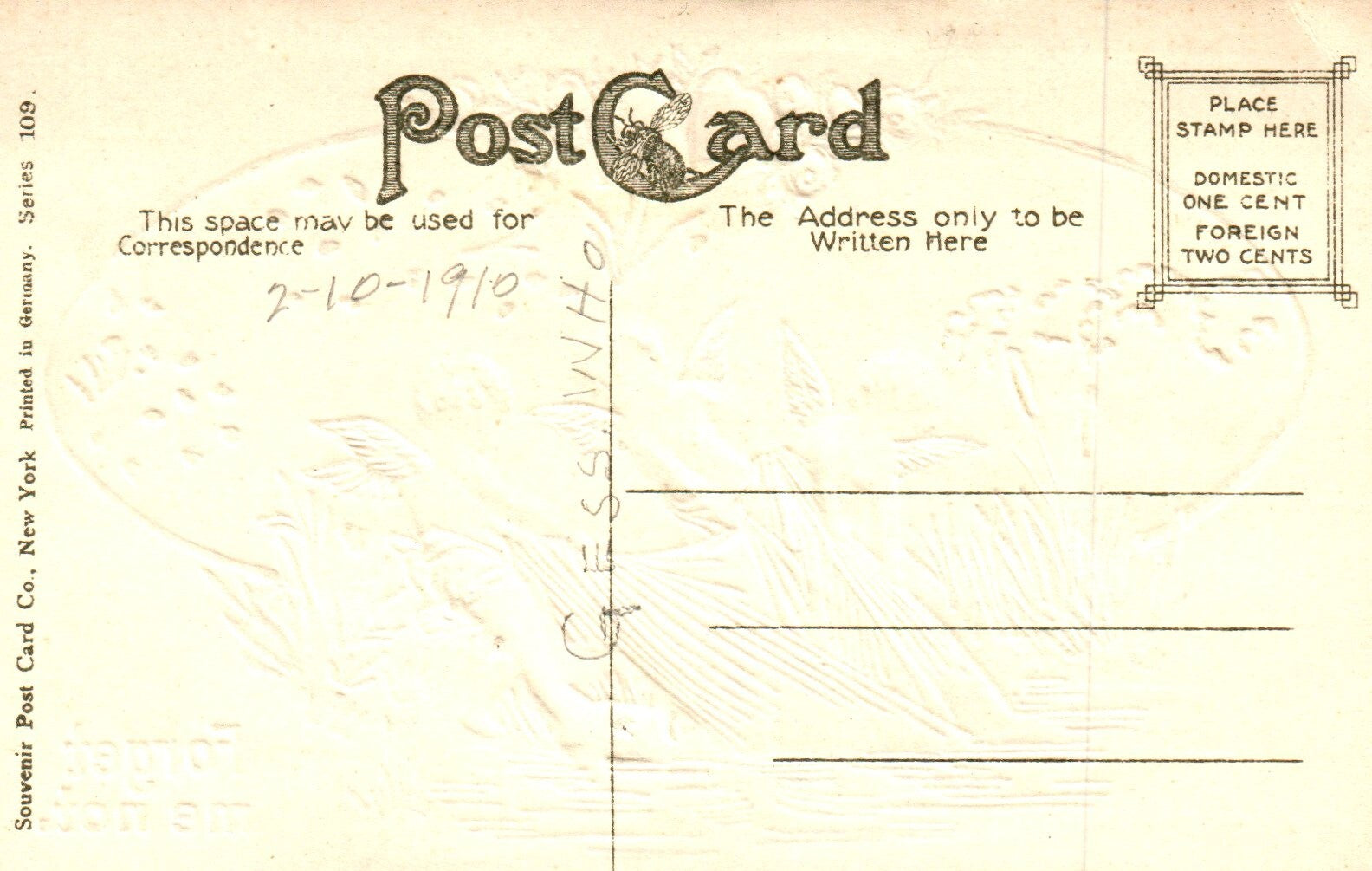 Postcard Valentine Cupids pulling hearts from river Forget Me Not 109