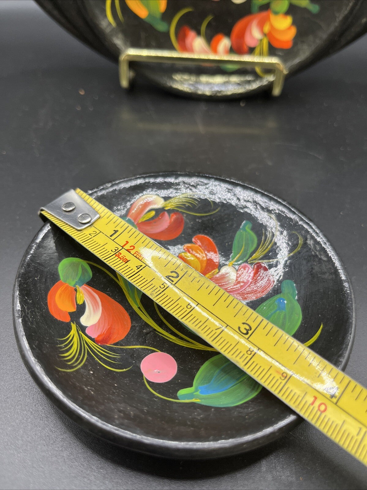 Vintage Wooden Hand Painted Floral Wall Plate Made In USSR Set Of 4