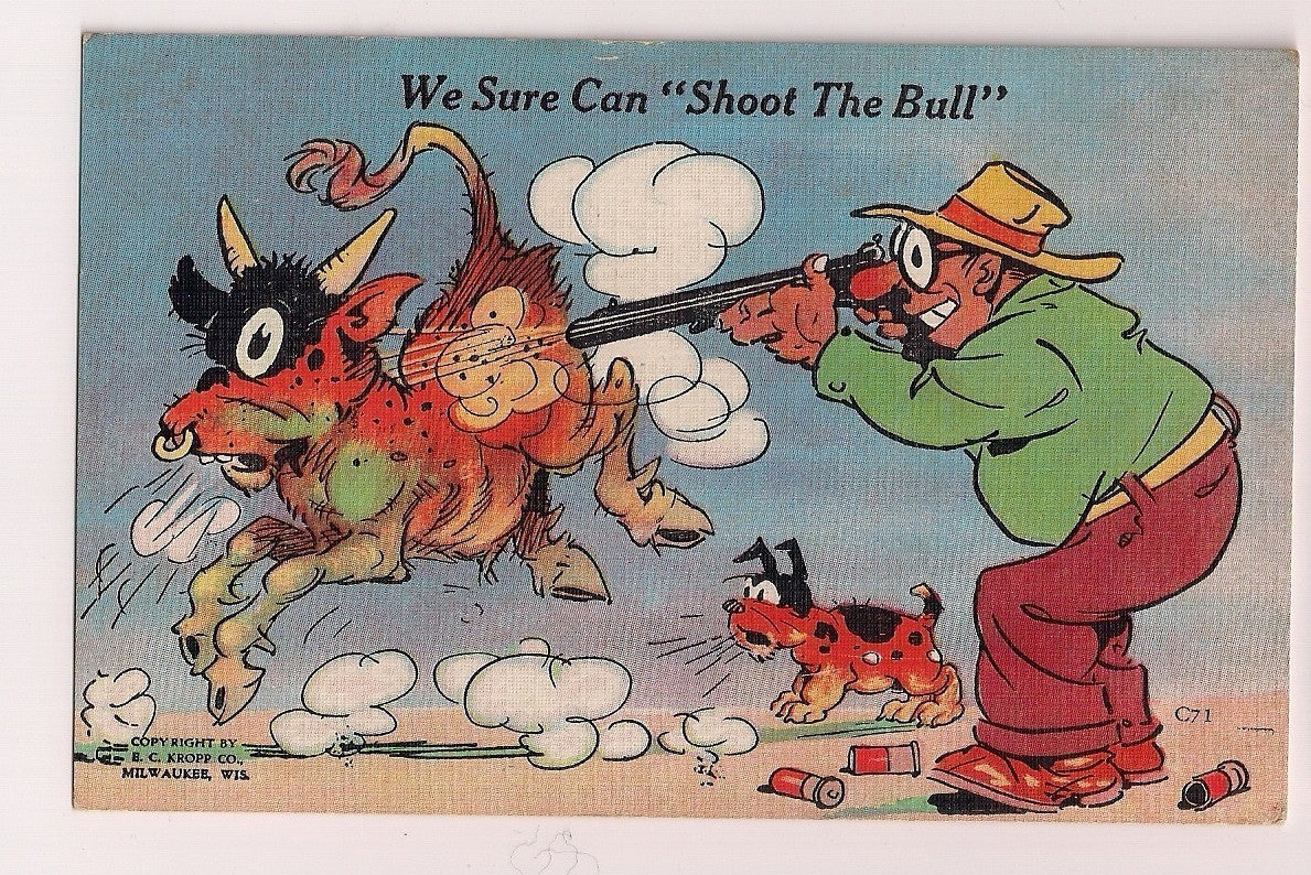 Man Shooting the Bull Gun Dog Barking Artist Comic C71 Postcard