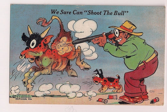Man Shooting the Bull Gun Dog Barking Artist Comic C71 Postcard
