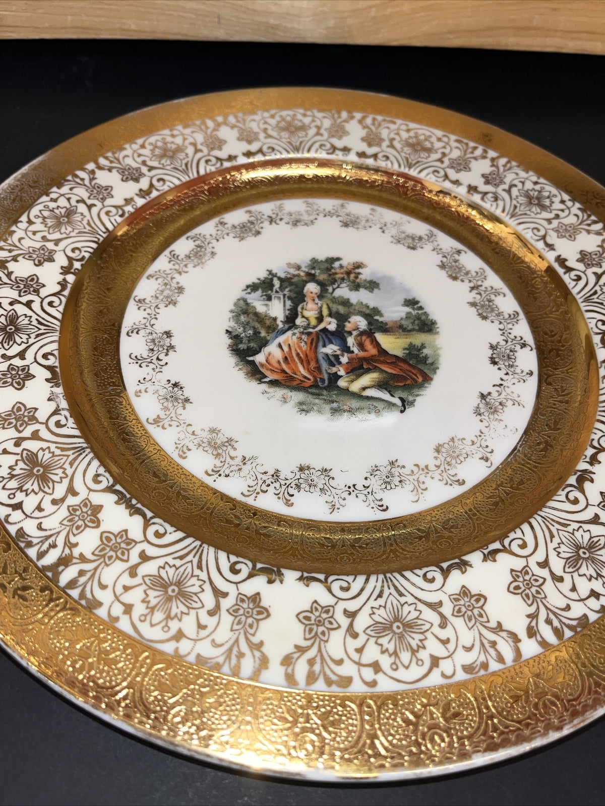Royal China 22k gold Scenic Romantic Cabinet Plate