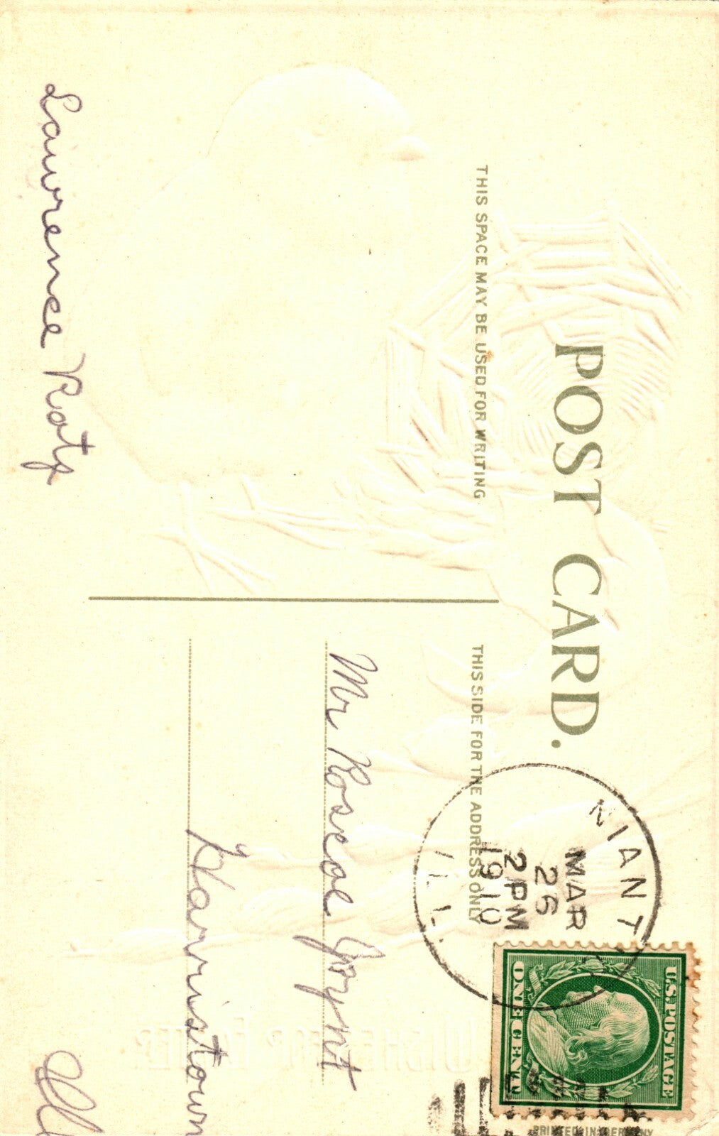 1910  Best Wishes Easter Chick by Broken Egg Pussy Willows Vintage Postcard