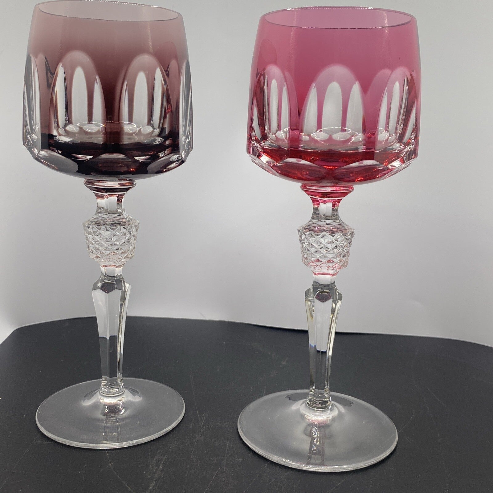 2 NACHTMANN ANTIKA Crystal 8" Cut To Clear WINE GOBLET Bohemian  Pink Amethyst