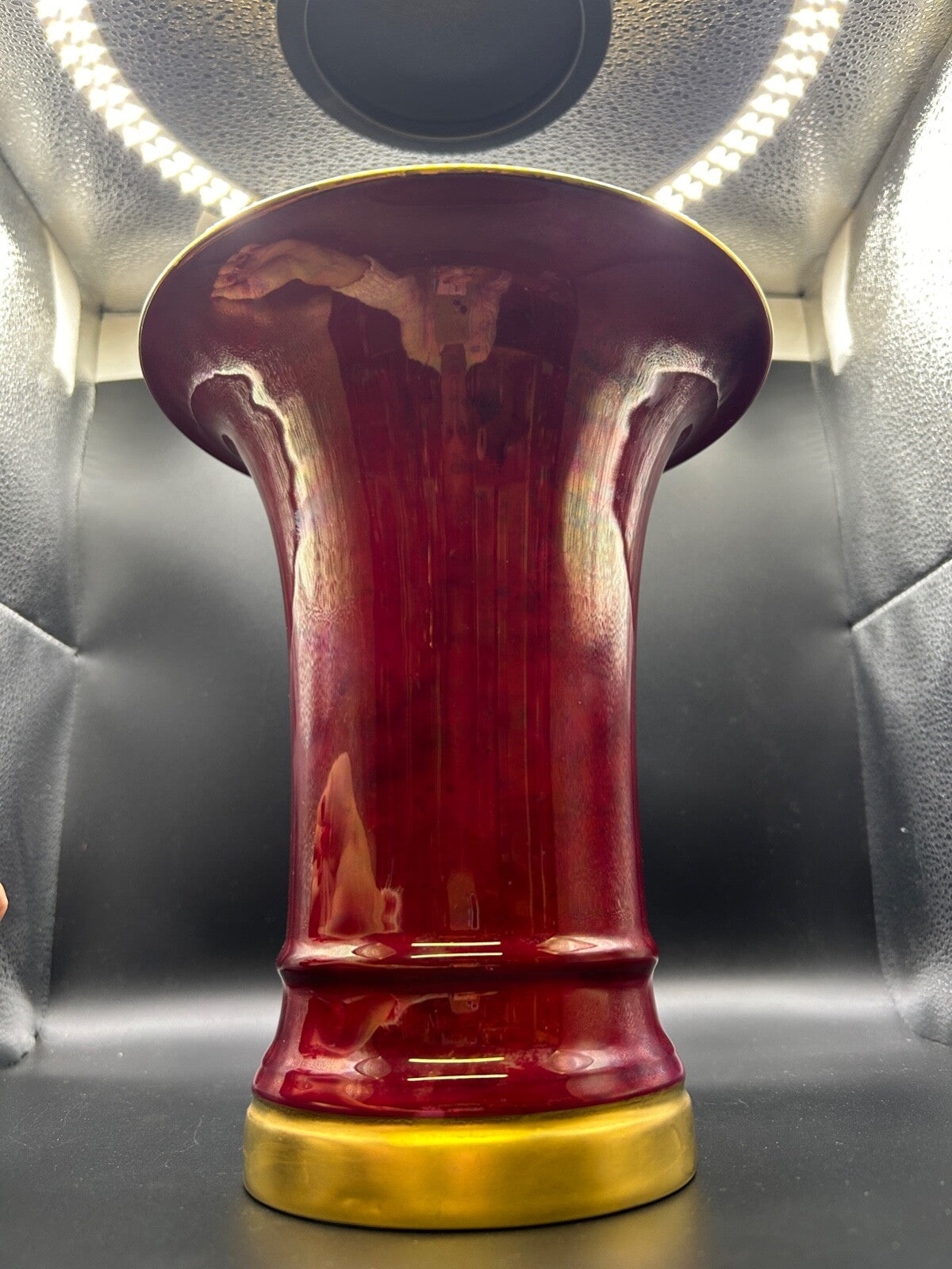 Vintage K&A Krautheim Selb Bavaria Germany Dark Fuchsia Vase Gold Rim