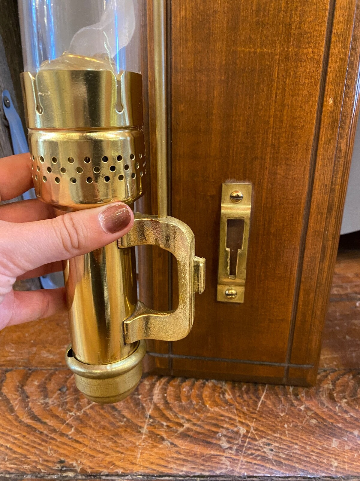 Pair of Brass Railroad Caboose Wall Sconce Lamp With Rowing Ore glass chimney