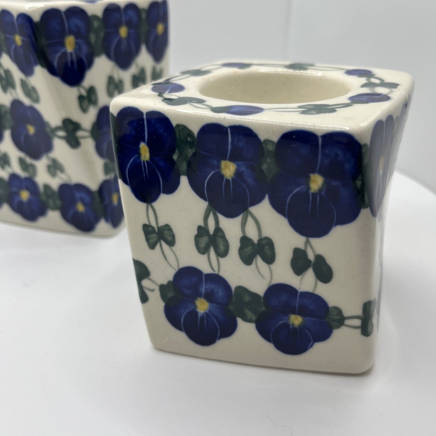 Polish Pottery Candle Holders Wild Blueberry Artistic Ceramics Set Of 3