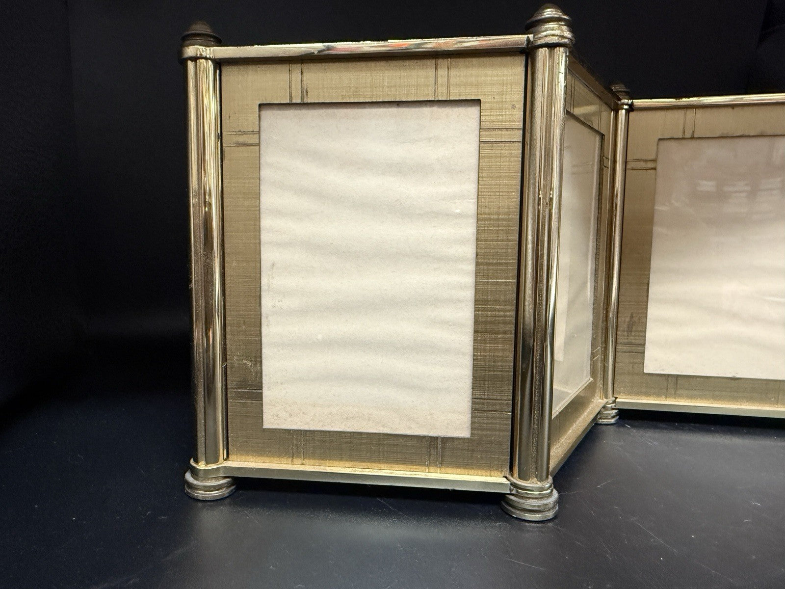 RARE 1950's - 60's Swiss Machine man-Made Brass Tri-Fold Picture Frame MCM Gold
