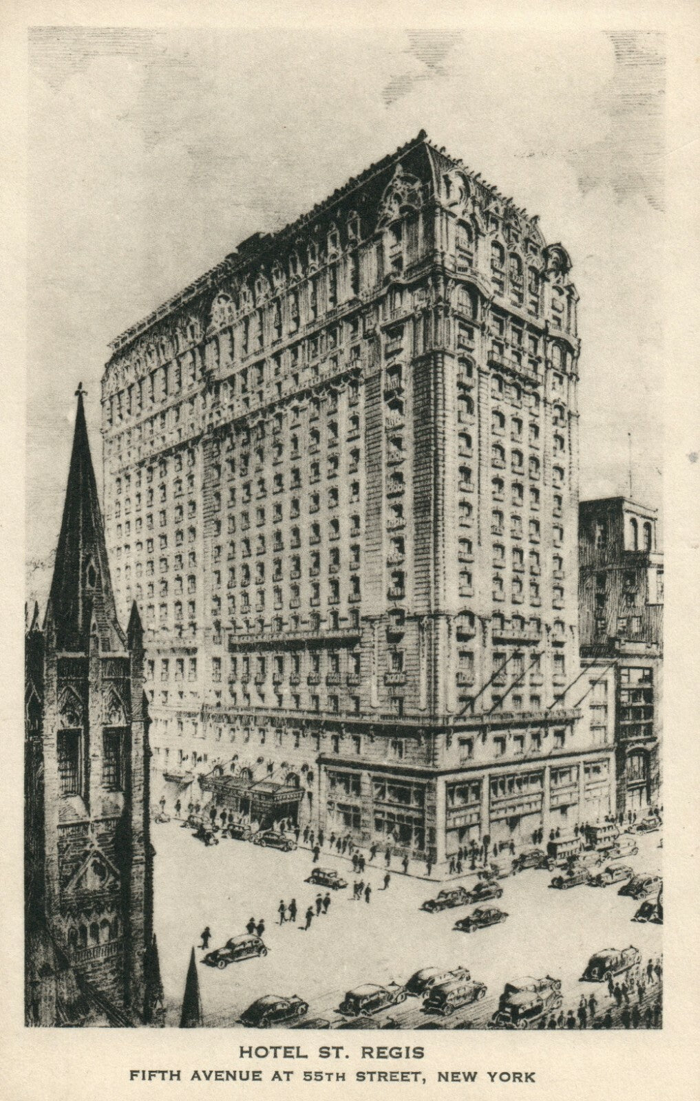 Hotel St Regis Fifth Avenue 55th Street B&W New York Hotel Motel Postcard
