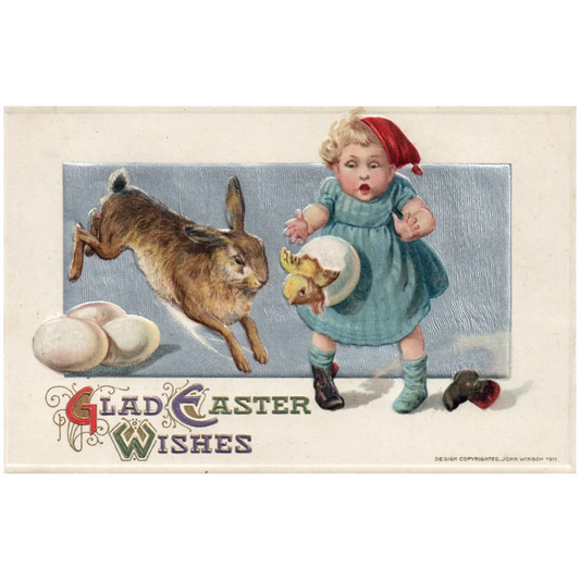 Signed John Winsch Glad Easter Wishes Little with Easter Rabbit Easter Postcard