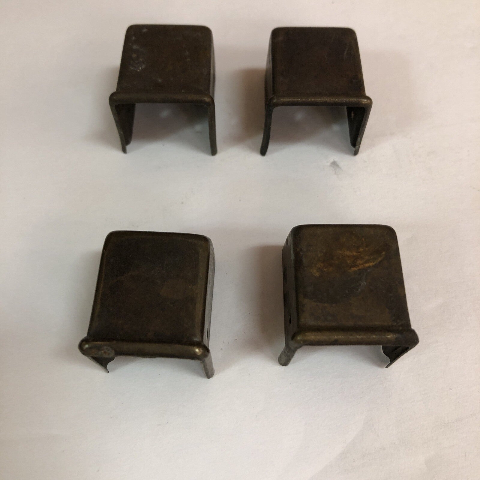LOT OF 4 ANTIQUE VINTAGE MID-CENTURY BRASS CUBE FURNITURE FOOT COVERS SALVAGE
