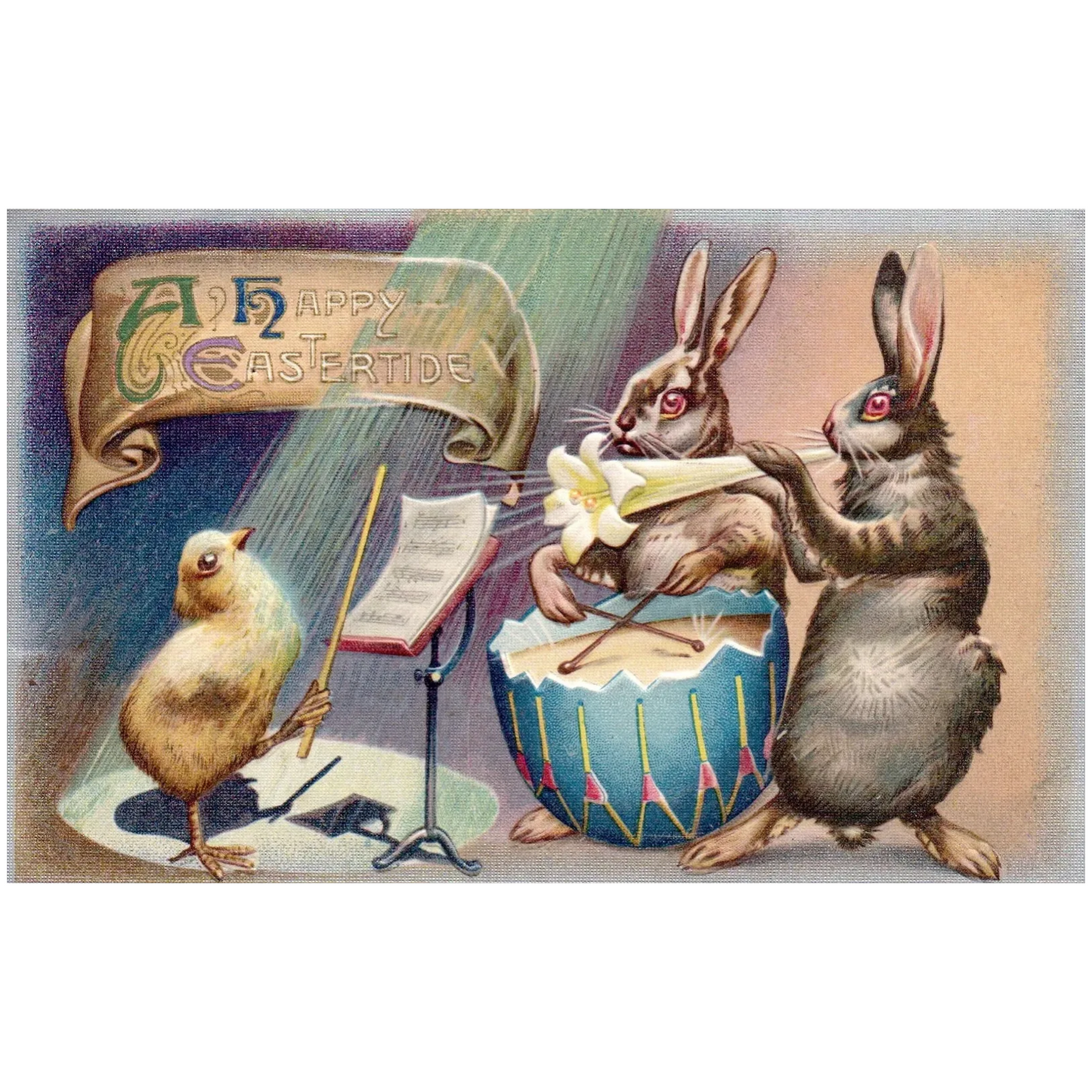 John Winsch A Happy Easter Tide Rabbits Playing Instruments Easter Postcard