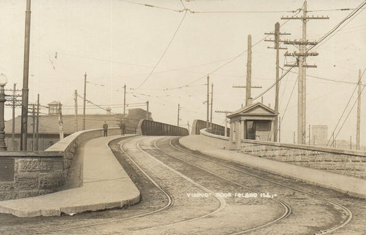 Real Photo Railroad Train Bridge Viaduct Rock Island IL Illinois Postcard