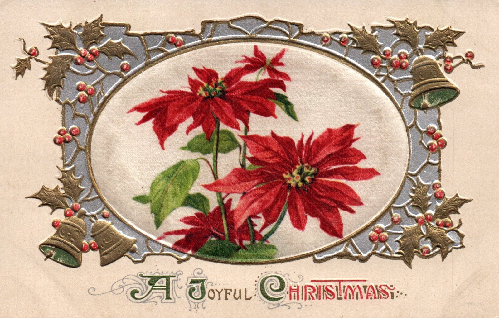 Vintage John Winsch A Joyful Christmas Silk Christmas Poinsettia Postcard