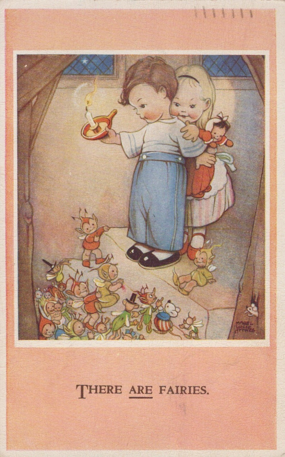There Are Fairies Boy & Girl On Ledge MLA Artist Signed Mabel Lucie Attwell 1547