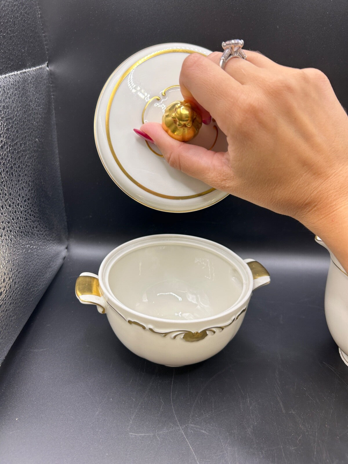 RARE Waldershof Bavaria Germany Sugar and Creamer with Gold Rim