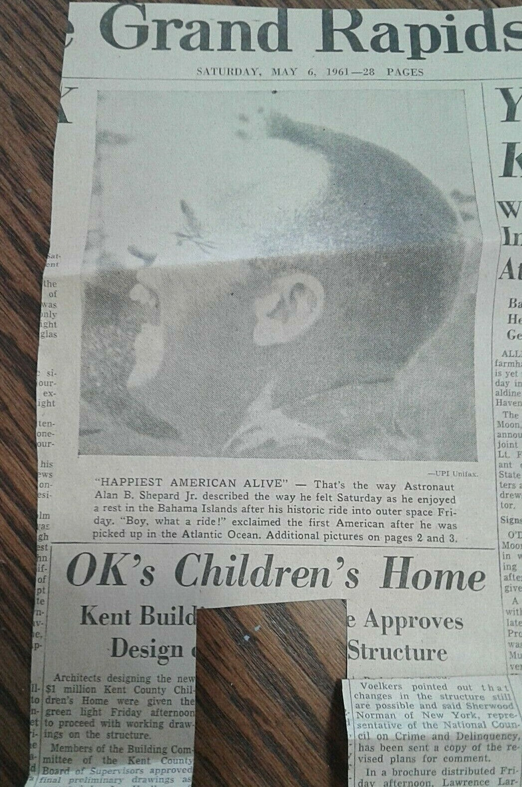  Vintage 1961 Grand Rapids Press Newspaper Clipping Astronaut Alan B Shepard Jr 