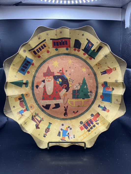 Vintage Christmas Santa Cardboard Bowl Germany Bunter Teller