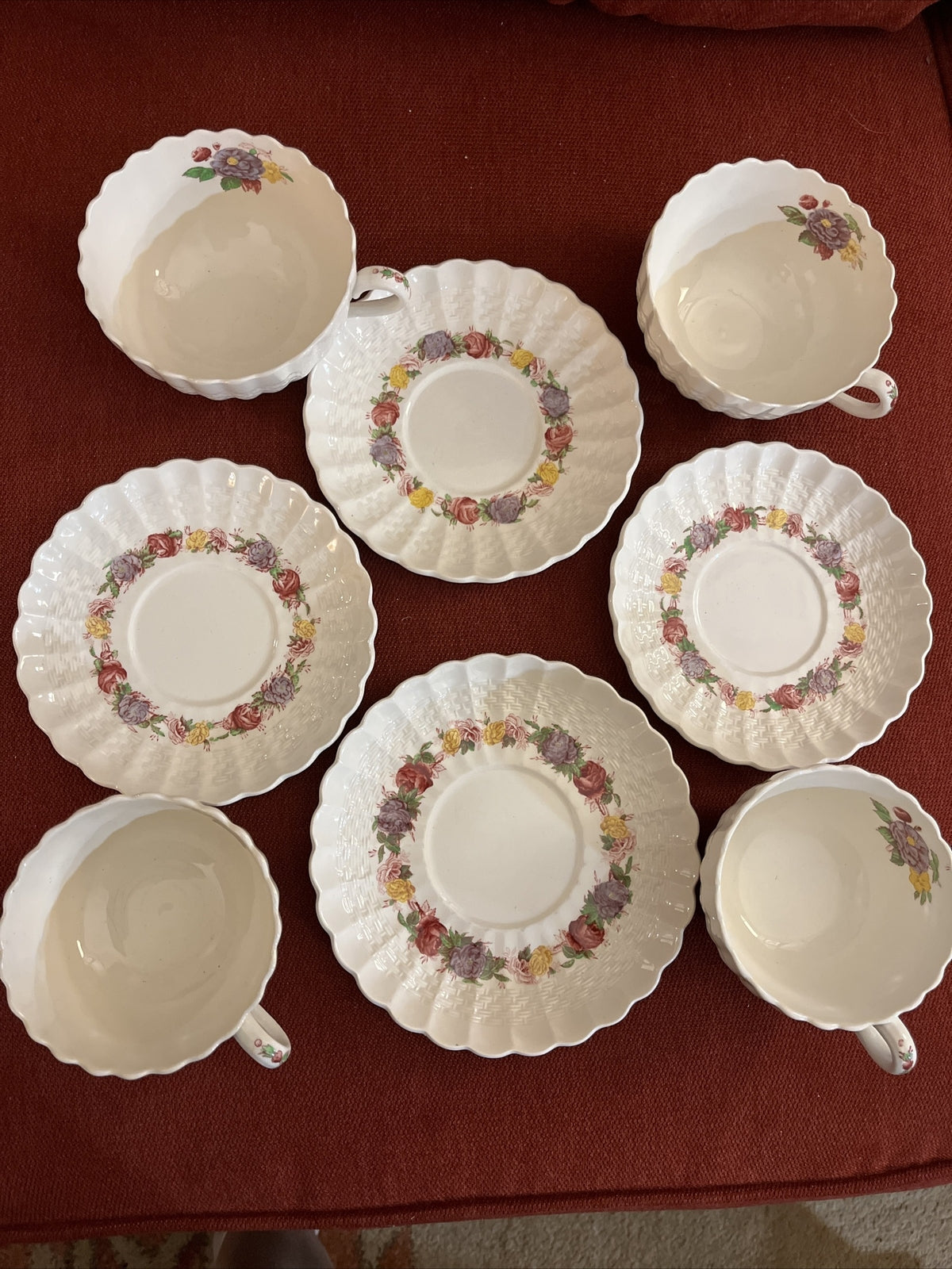 Copeland Spode Rose Briar set of  4 Cup & Saucer Sets   2 1/8"