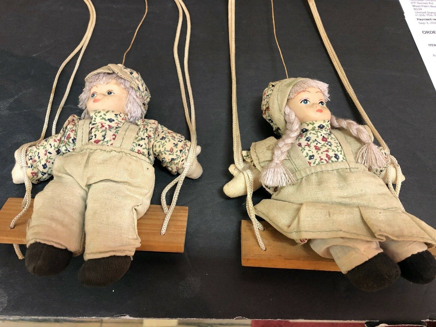 2 Lidco Swinging Doll Porcelain Face Marionette/Wood Swings On Swing Boy Girl  