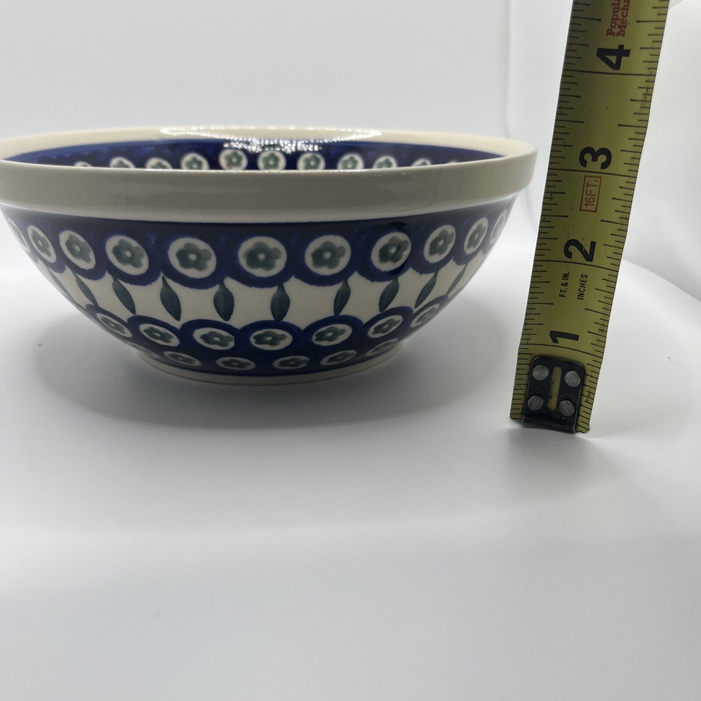 Boleslawiec Pottery Round Bowl Handmade in Poland Blue White 8”