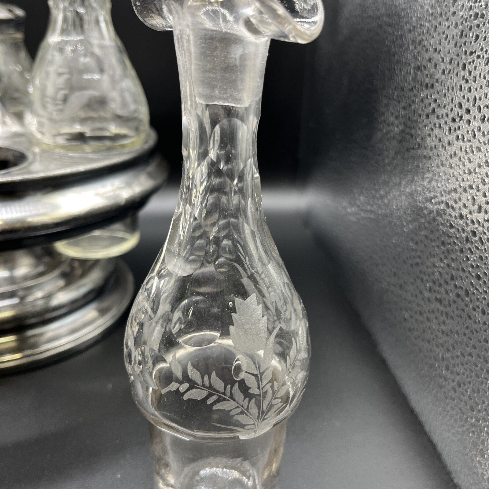 Vintage 6 Pc Condiment castor w/ Etched Glass 14.25"H.