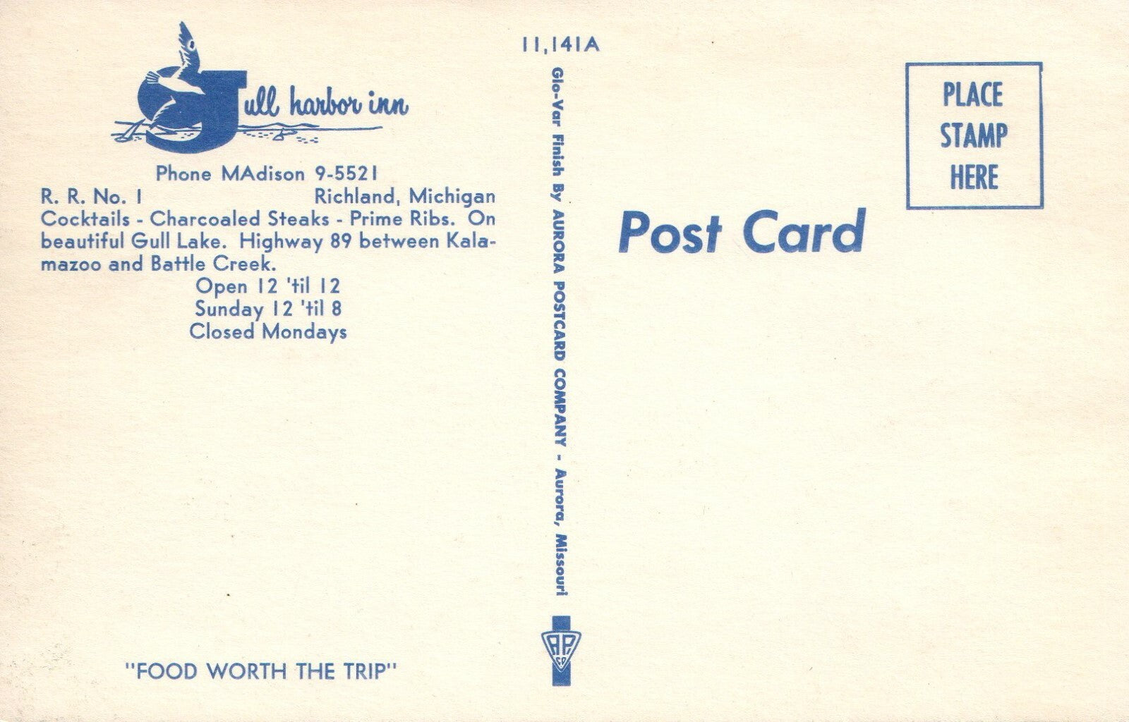 Gull Harbor Inn Richland Michigan MI  Restaurant Postcard