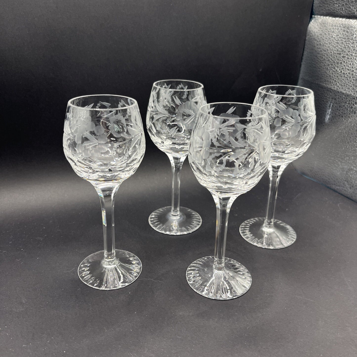 4 IMPERIAL CRYSTAL ALEXANDRA ETCHED STEM 6 oz. WINE GOBLETS GLASSES - 7 1/4" H