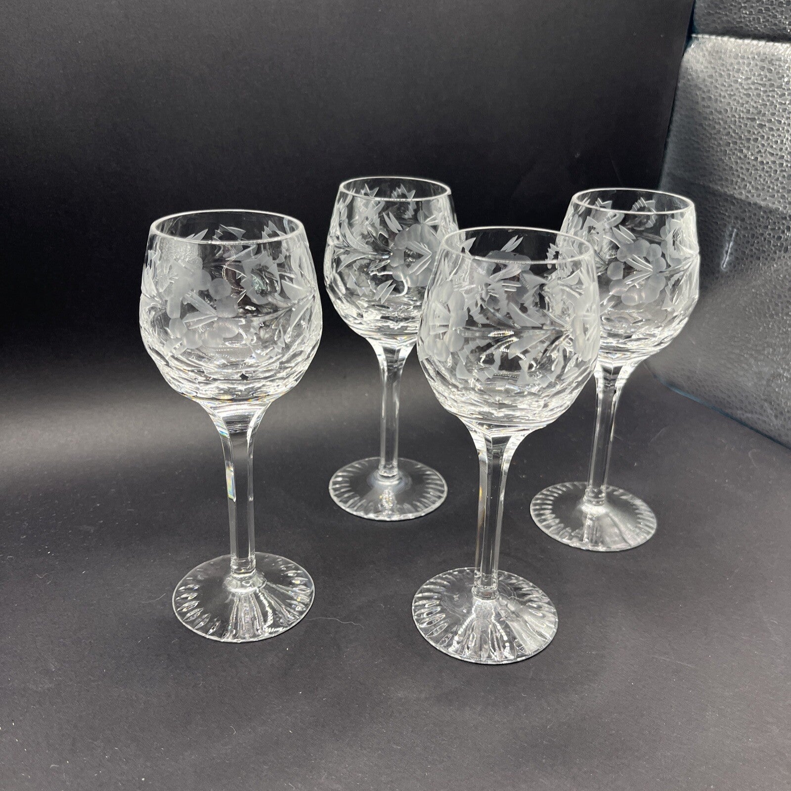 4 IMPERIAL CRYSTAL ALEXANDRA ETCHED STEM 6 oz. WINE GOBLETS GLASSES - 7 1/4" H