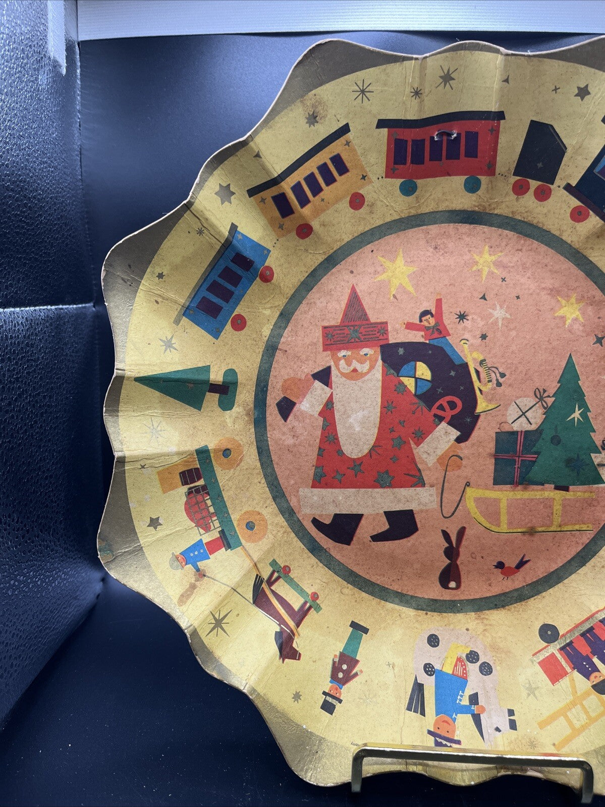 Vintage Christmas Santa Cardboard Bowl Germany Bunter Teller