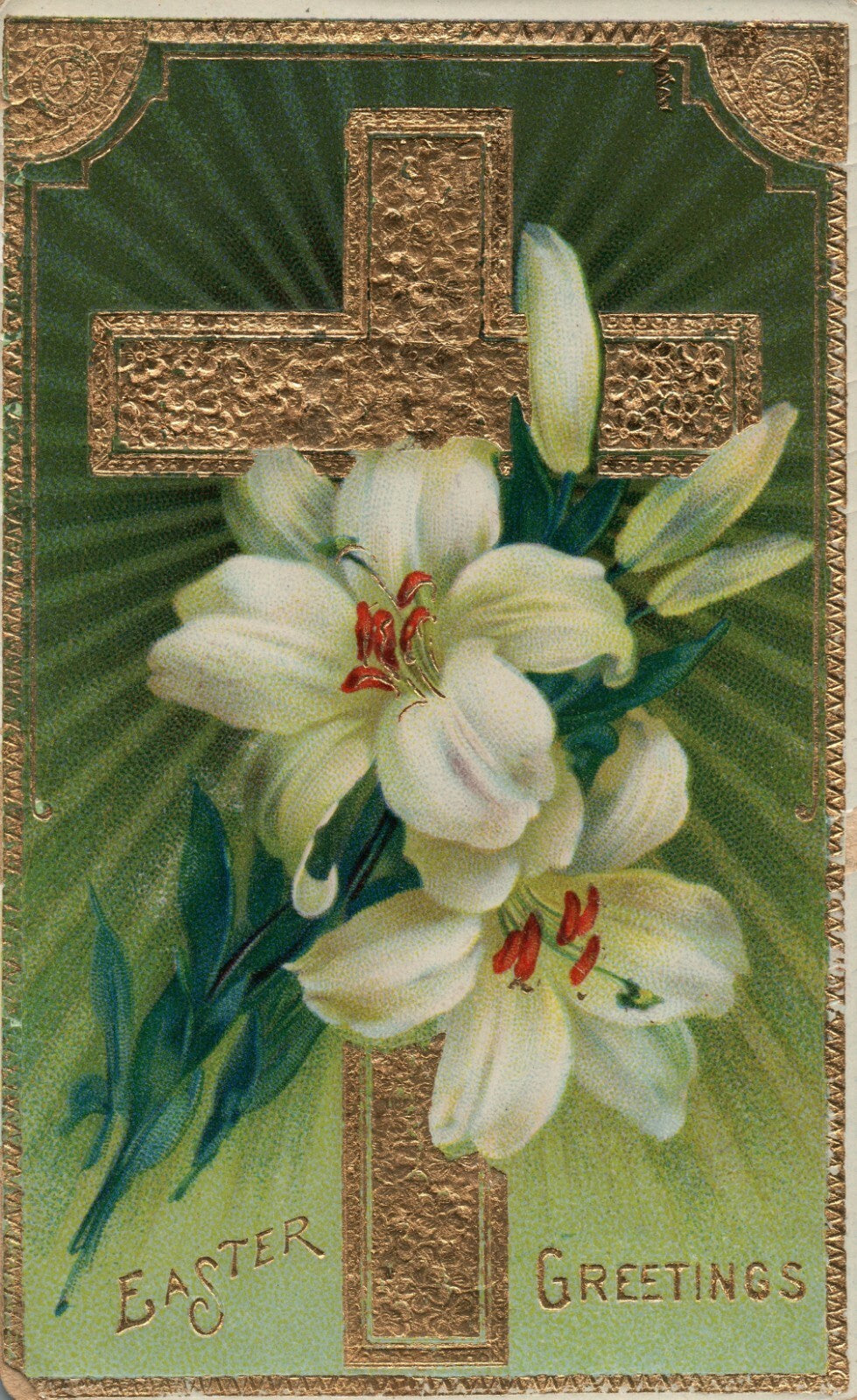 Gold Gilt Gel Easter Lilly Cross Easter Postcard