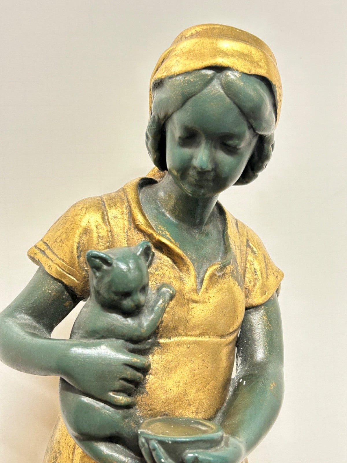 Vintage Girl with Cat by Gebroeders Van Paridon Vintage Sculpture Girl Animal