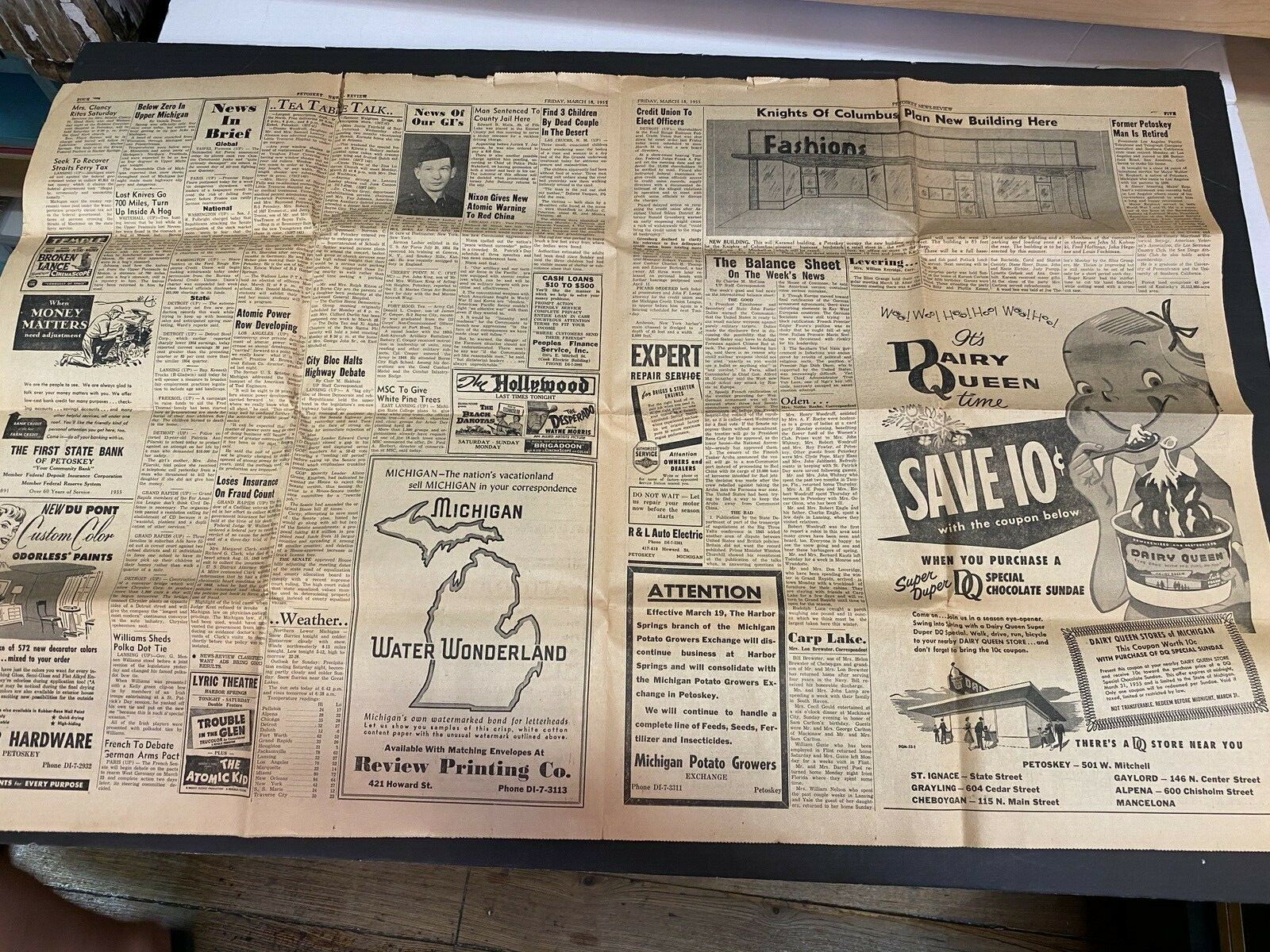 1955 Radioactive Dust From Tests hit Michigan Petoskey News review Newspaper