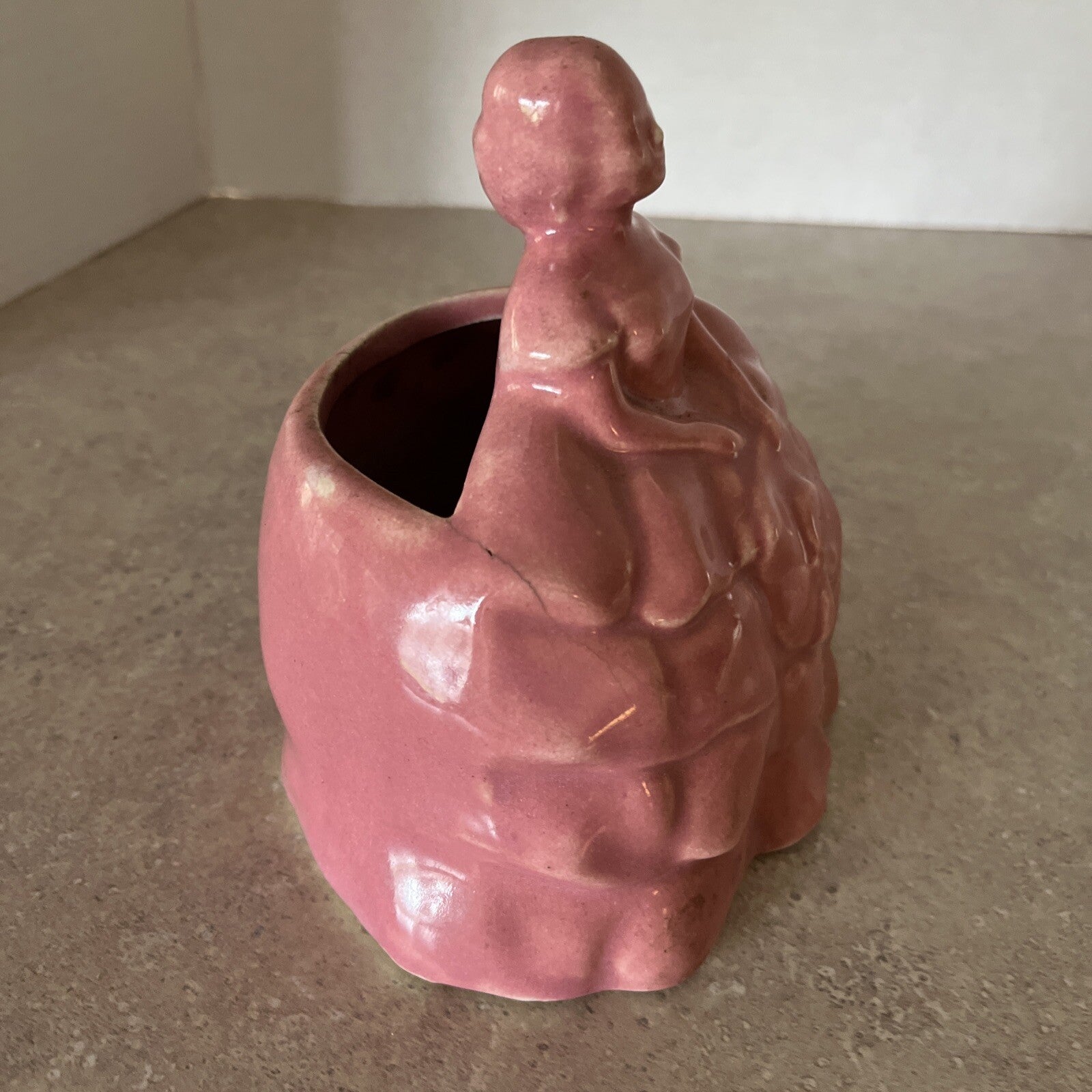 Vtg Southern Belle Planter Girl Cotillian Ruffles Rose Pink Lady Vase 5.5"