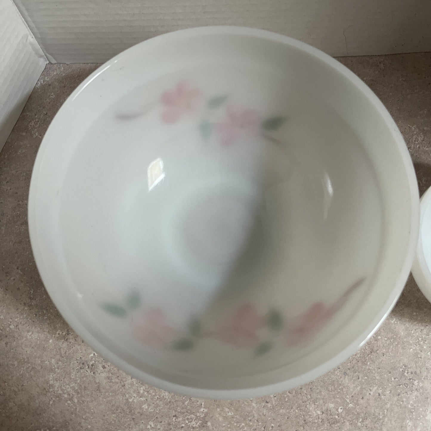 Vintage Peach Blossom Colonial chip & Dip Bowl Fire Anchor Hocking (2)