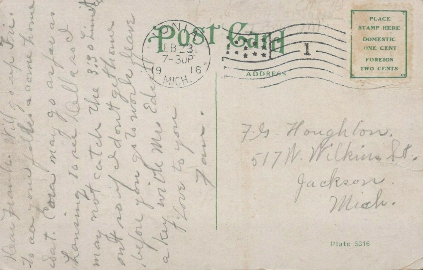 PM Car Shops Ionia Michigan Building Train Smokestack MI Mich Postcard 5316