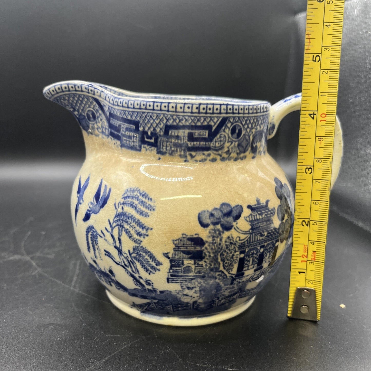 Antique Ridgeway Transfer Ware Staffordshire Blue Willow Large Pitcher C. 1890's