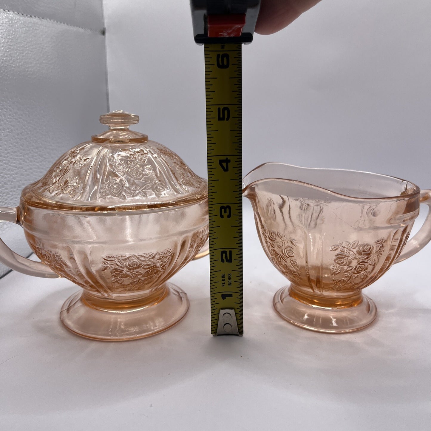 Federal Glass SHARON "Cabbage Rose" Pink Sugar Bowl w lid and pedestal MINT COND