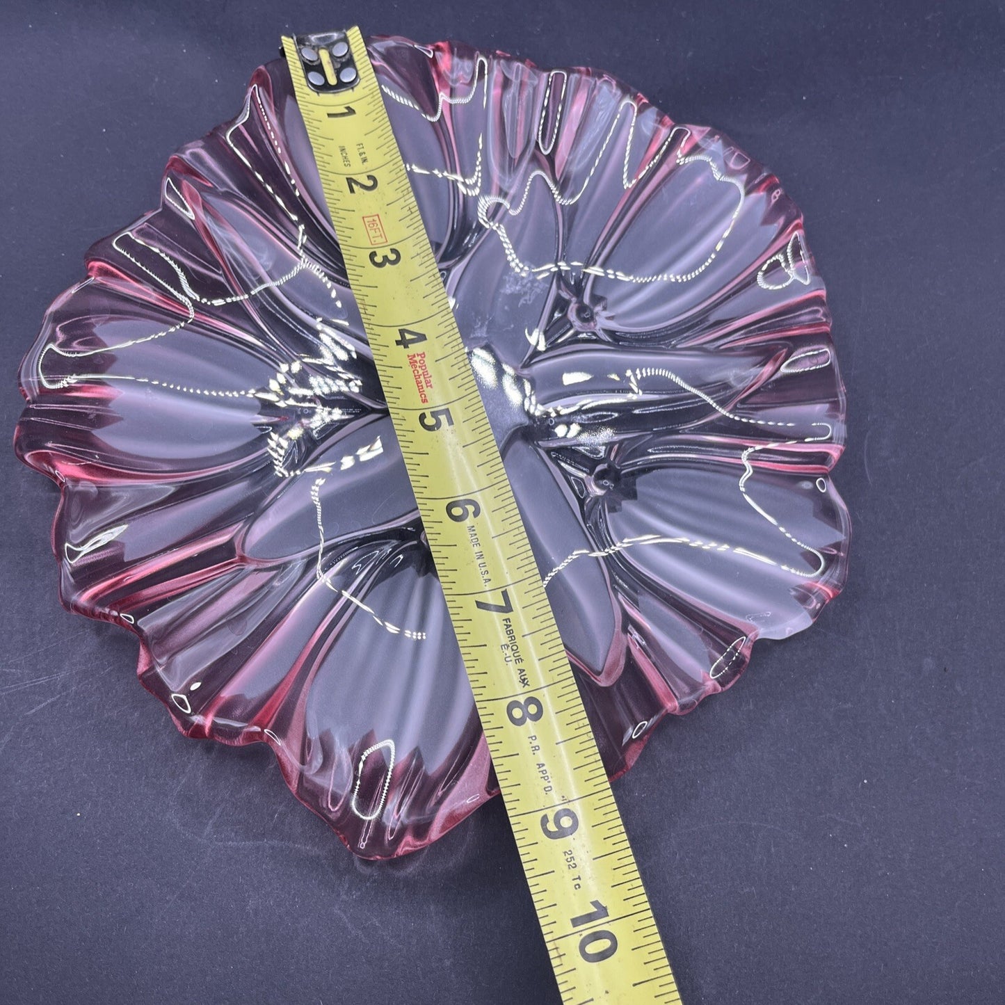 Art Glass Plate Pink Frosted White Tulip Floral Ruffle Edge 8 In Mikasa