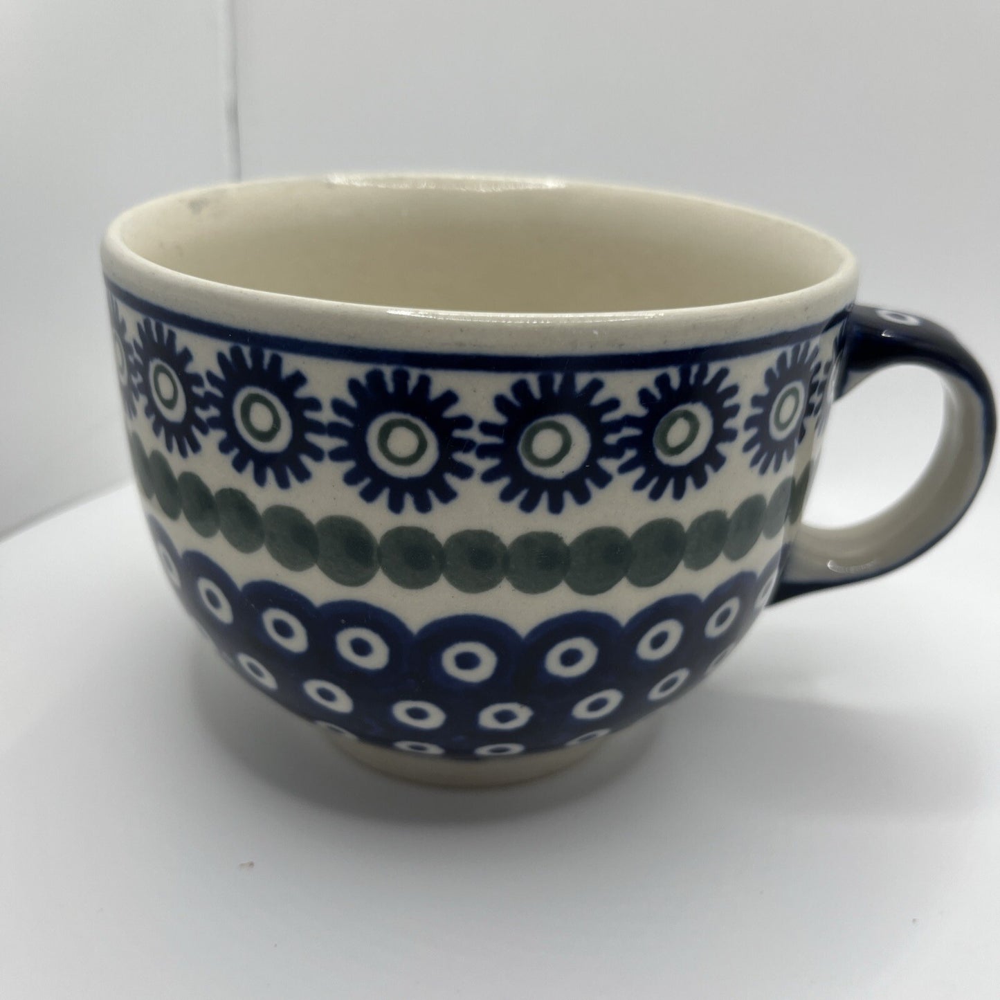 Polish Pottery Boleslawiec Large Blue Latte Cup Mug  18 Oz