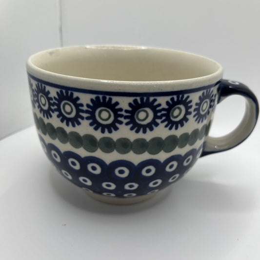 Polish Pottery Boleslawiec Large Blue Latte Cup Mug  18 Oz