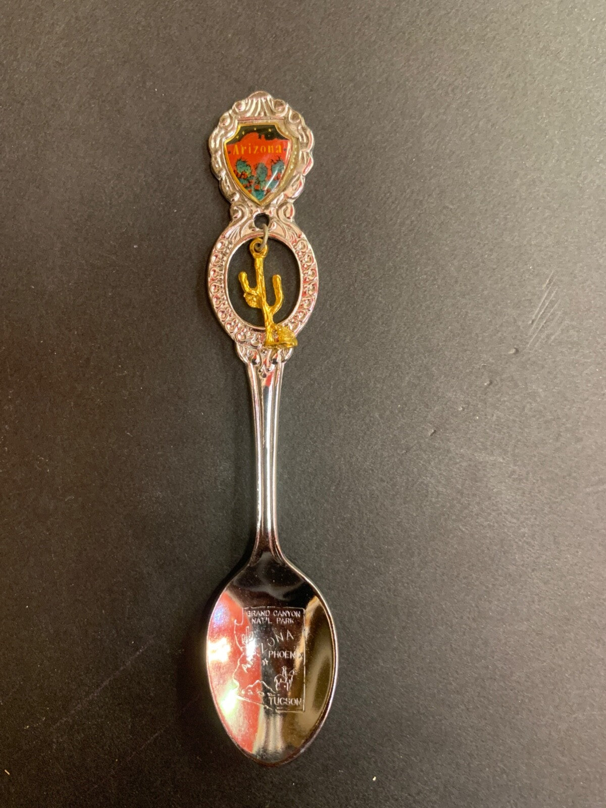 Vintage Arizona with Golden Cactus Charm Souvenir Spoon