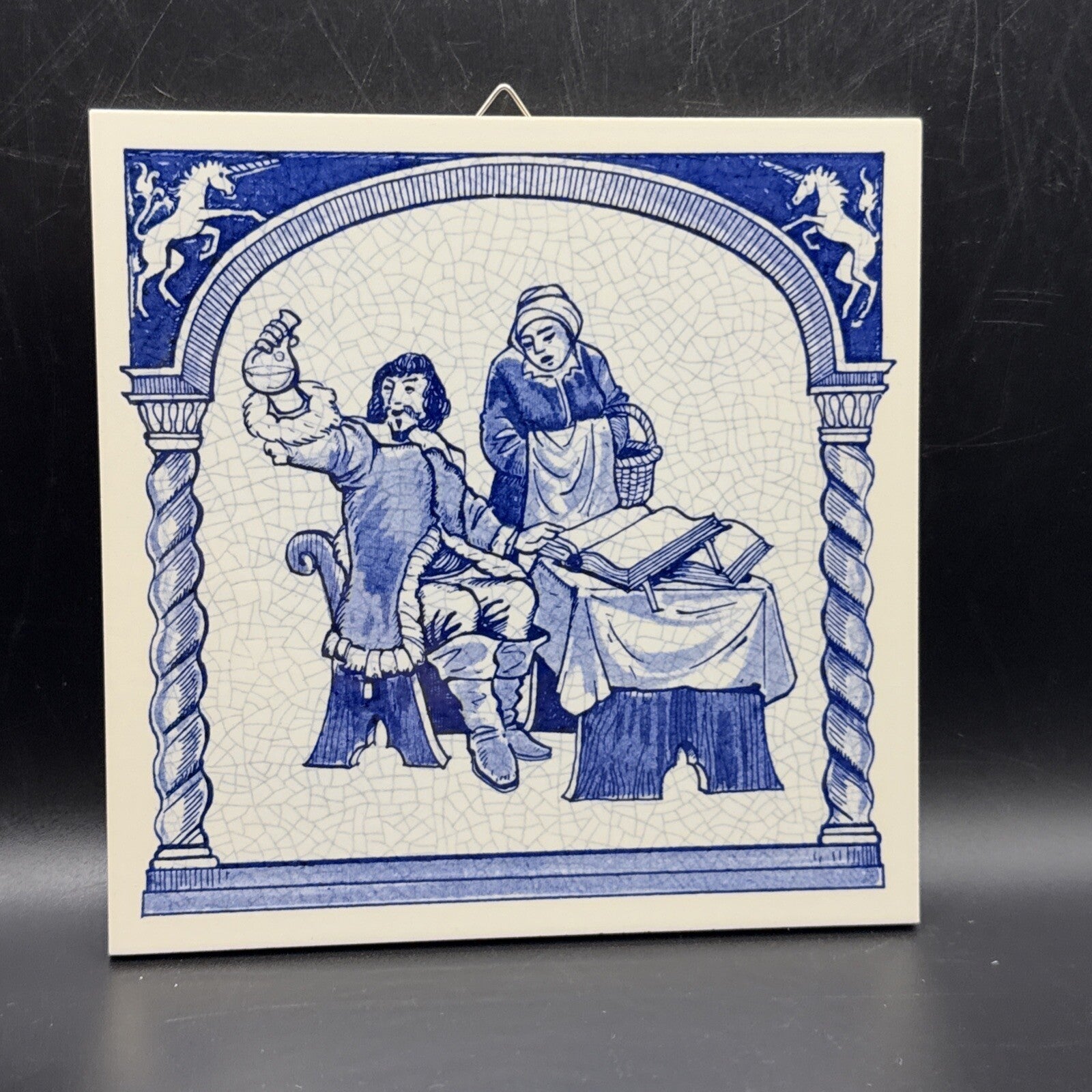 Delft Tile Schoonhaven Holland Vintage Tile Delft Blue White Pharmacy Drug #7