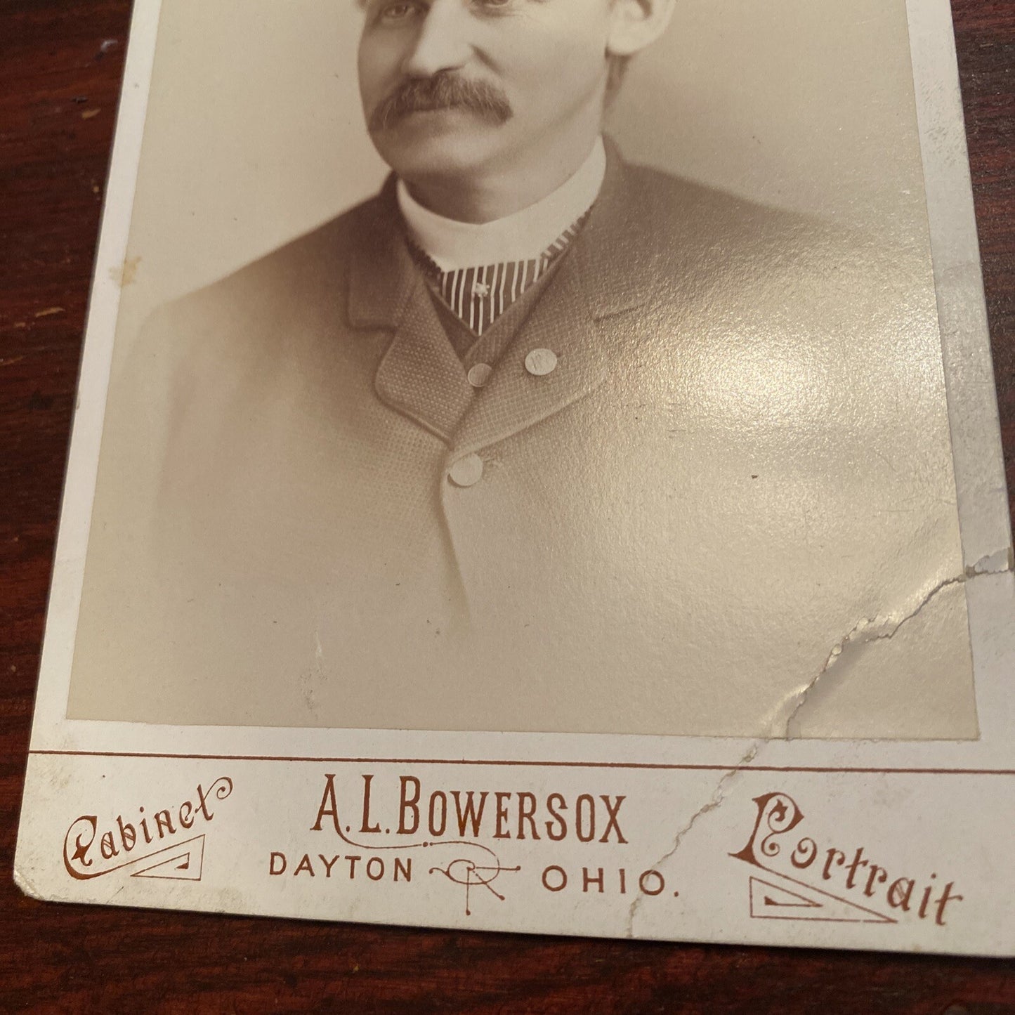 Victorian Real Photo Gentleman Mustache Cabinet Card A L Bowersox Dayton Ohio OH