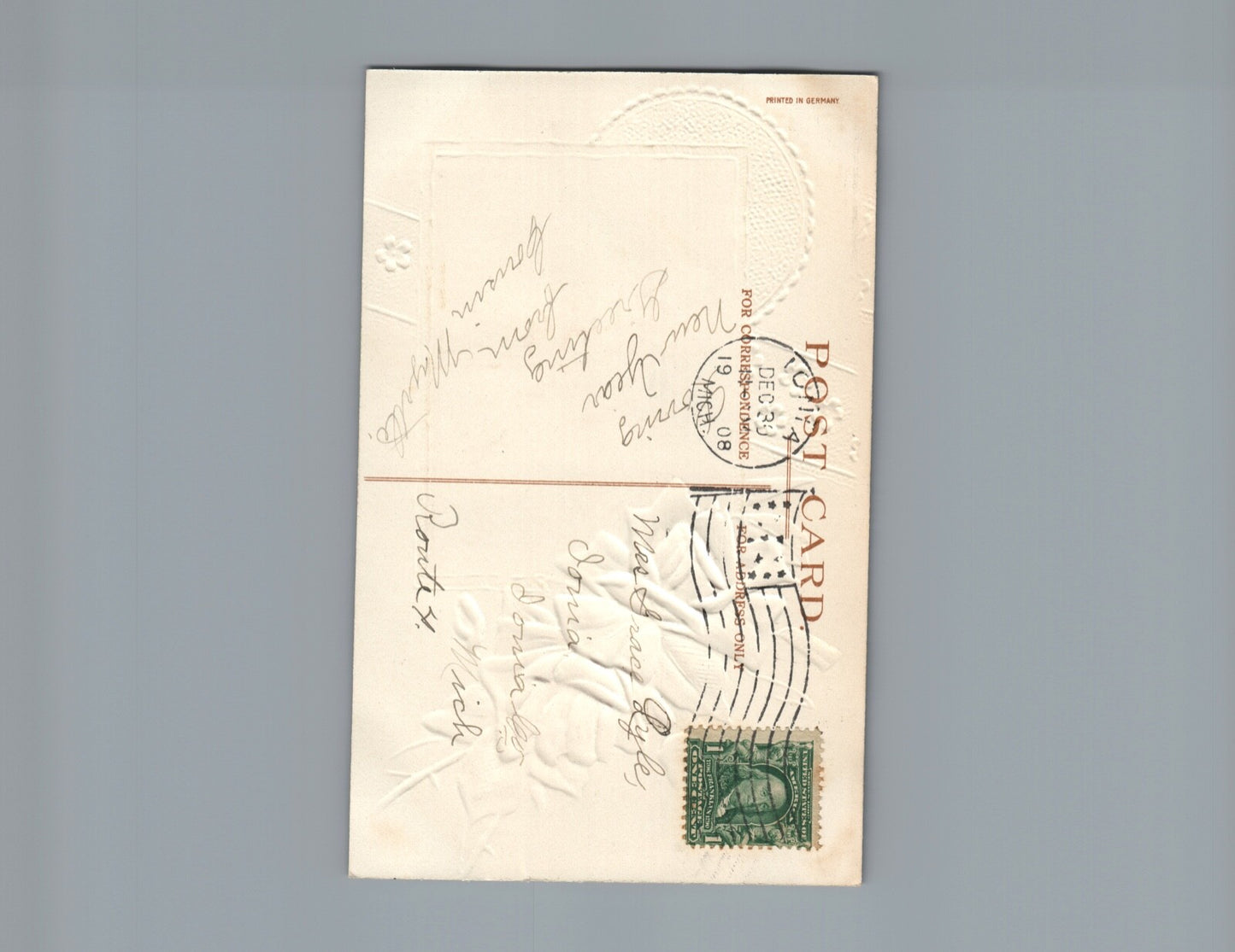 Beautiful Garre New Year Postcard Pink Red Roses Gold embossed  Vintage Postcard