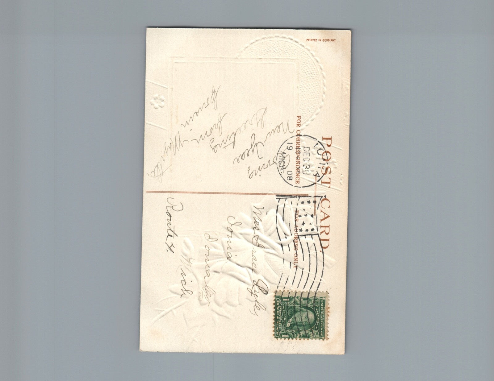 Beautiful Garre New Year Postcard Pink Red Roses Gold embossed  Vintage Postcard