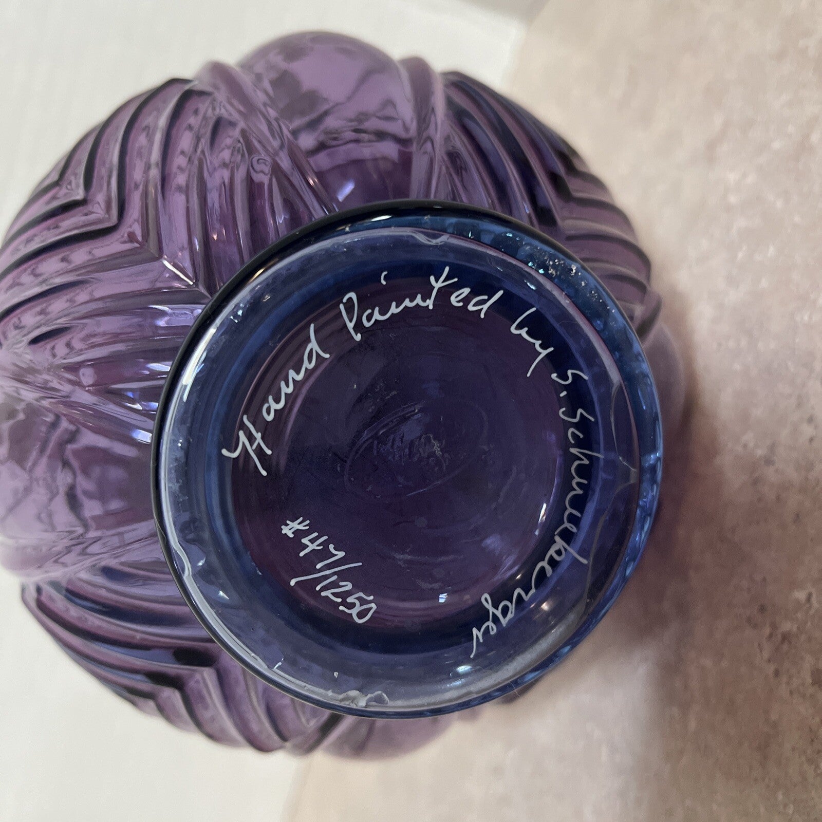 Fenton mullberry Melon Vase  H/P Floral Design, numbered & signed